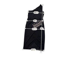 One-Shoulder Black Midi Dress With Asymmetrical Hem And Slim Fit Design